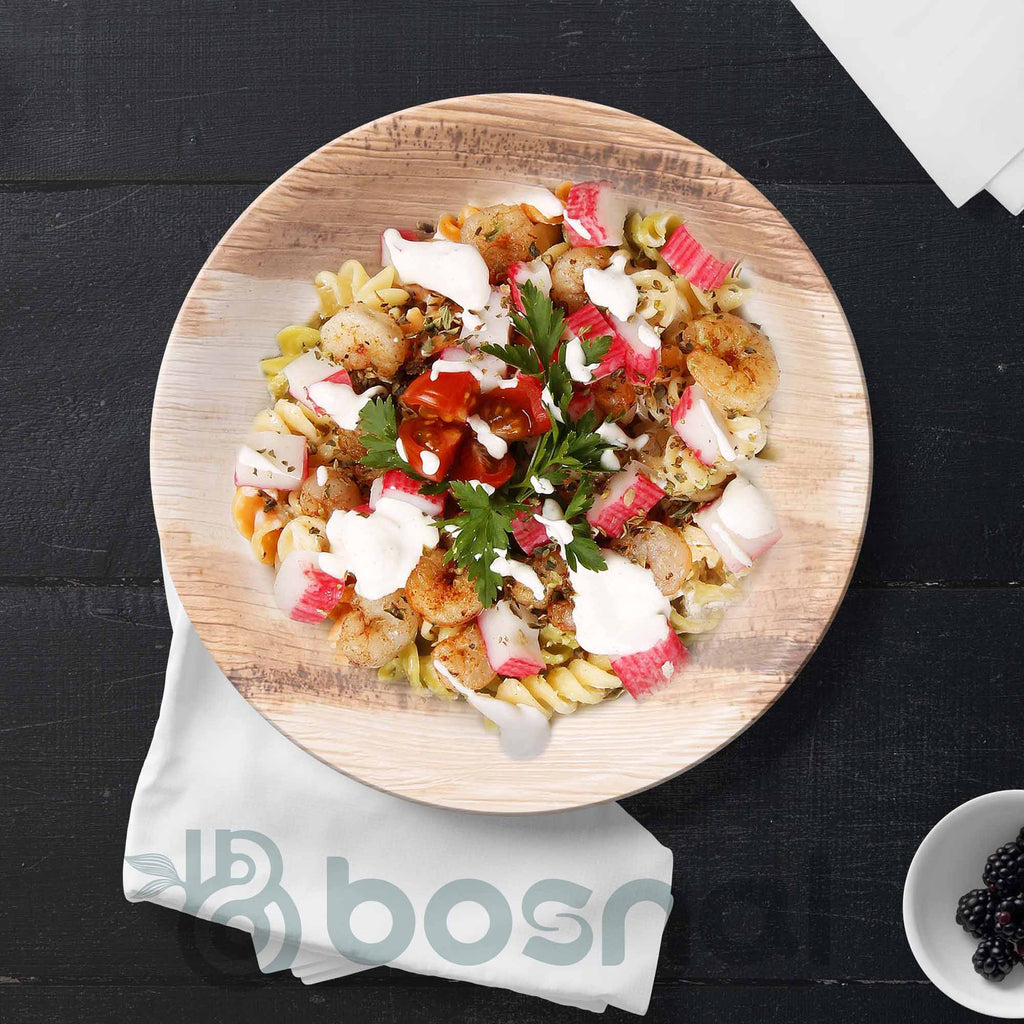 Palm Leaf Biodegradable Round Plates Combo – 50 pcs Set (25 each of 10") showcases eco-friendly dining options.