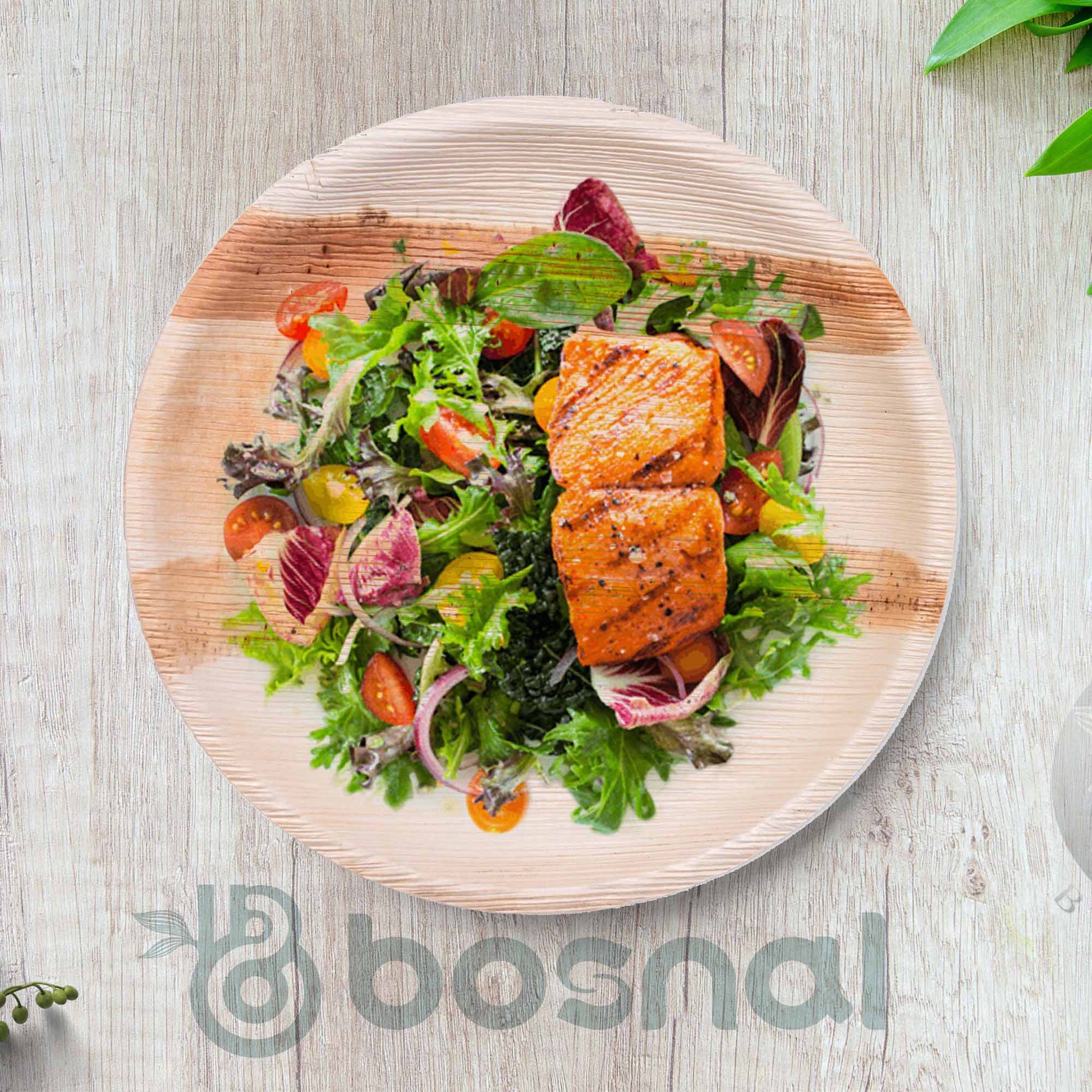 Stylish Palm Leaf Biodegradable Round Plates Combo – 50 pcs Set (25 each of 10") perfect for eco-friendly dining.